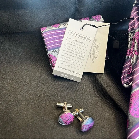 NWT- Silk Purple Paisley Tie Set - Picture 3 of 4